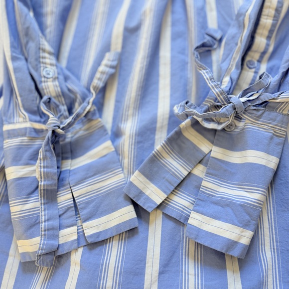 Who what wear 100% cotton Button blouse mandarin collar coastal blue stripe - Picture 6 of 8